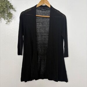Eileen Fisher Petite Black Open Front Linen BlendSheer Knit Cardigan PS